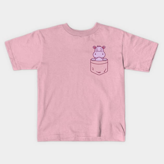 Baby Hippo in a Pocket Kawaii Hippopotamus Kids T-Shirt by Cuteness Klub